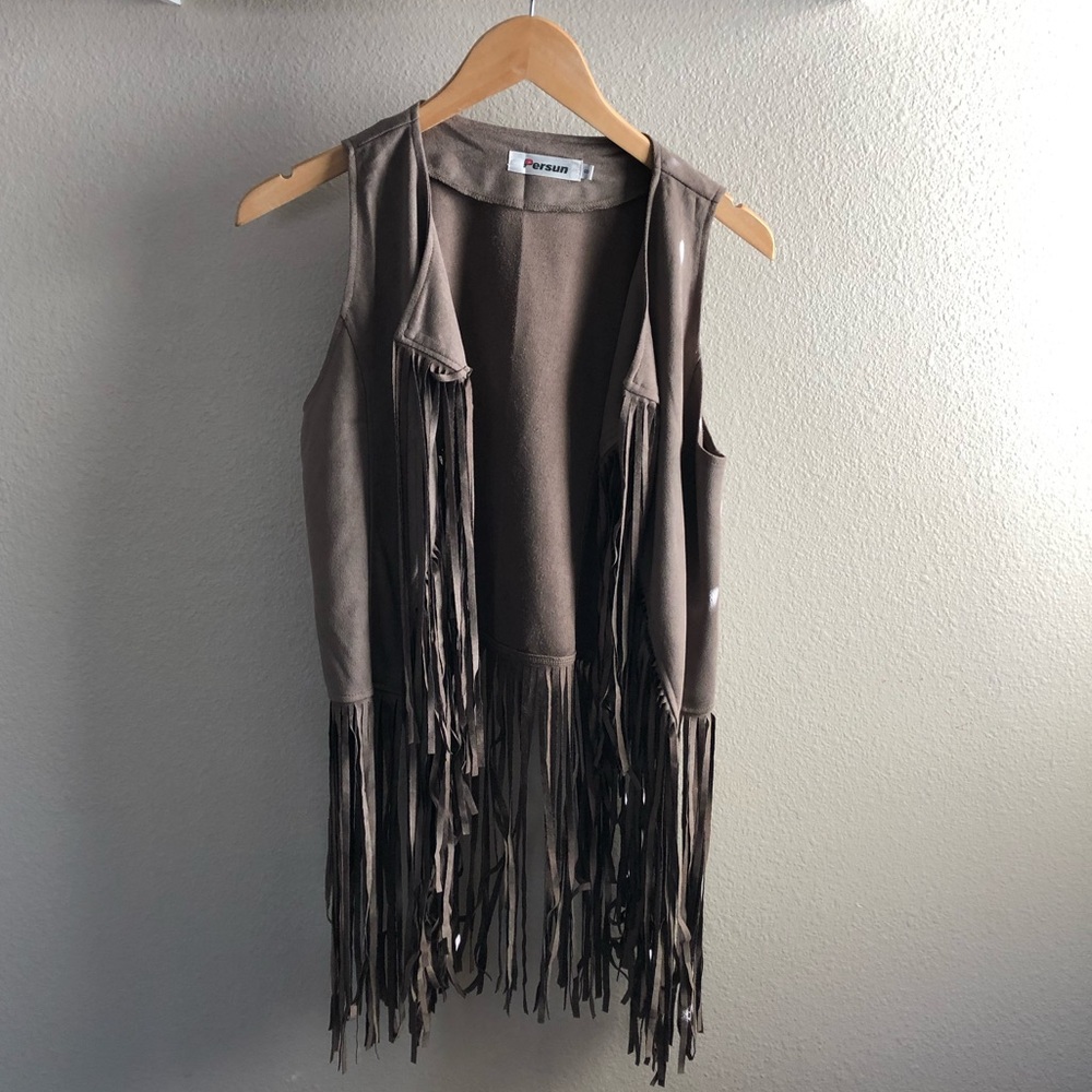 Faux suede fringed vest